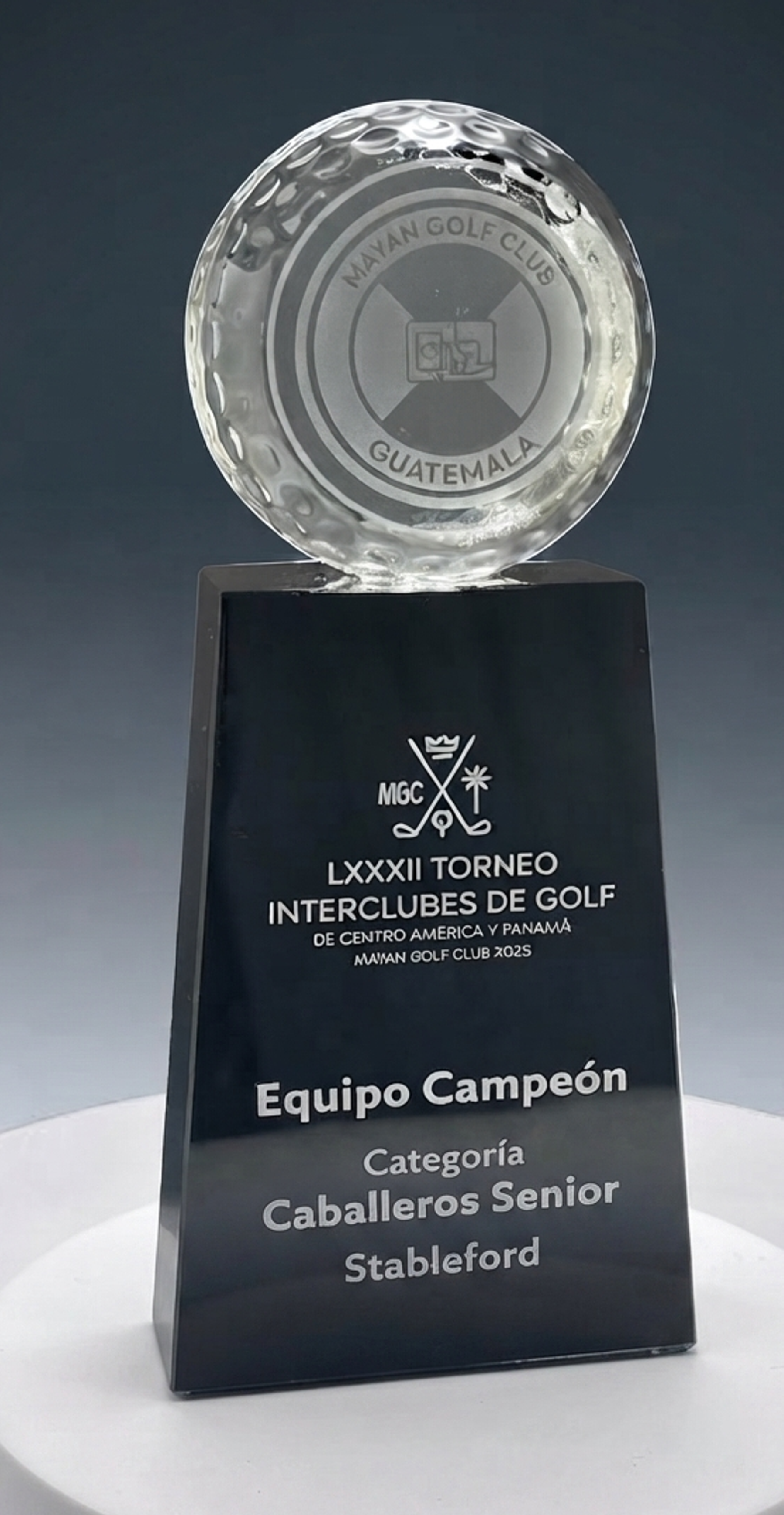 Crystal golf trophy with a classic golf-themed design for tournament recognition