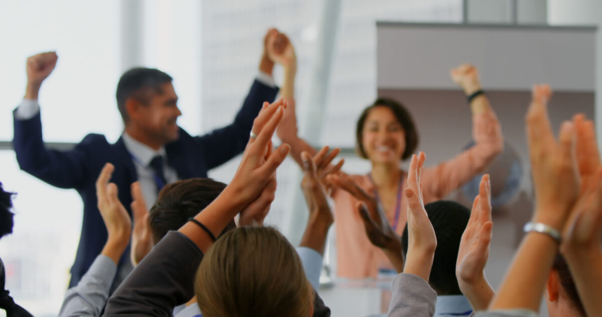 People celebrating the award ceremony