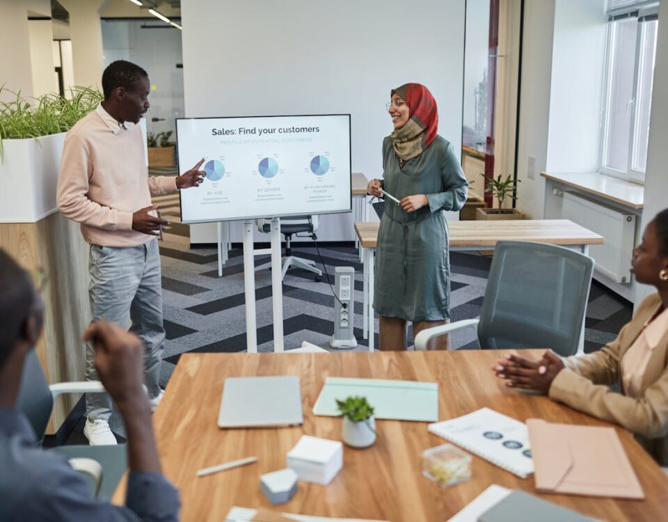 an employee giving a presentation