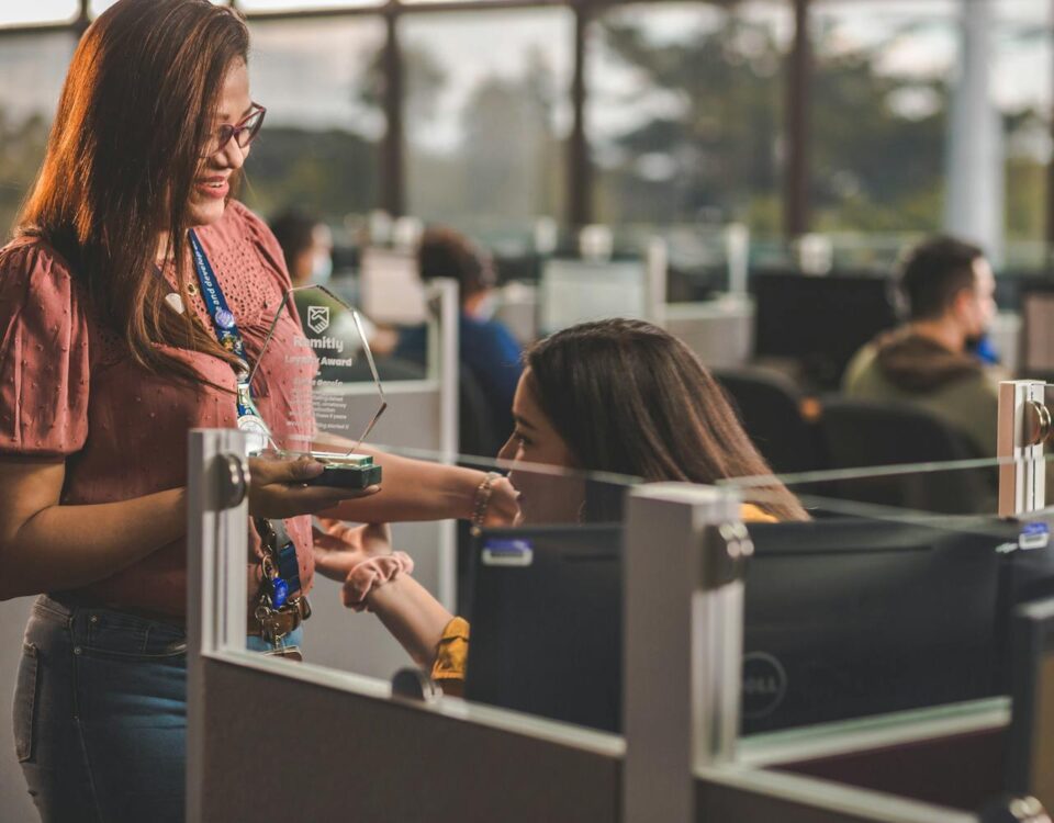 awarding an employee for her hard work